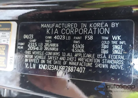 2023 Kia Soul Lx z USA, uszkodzony, nr VIN KNDJ23AU9P7887407